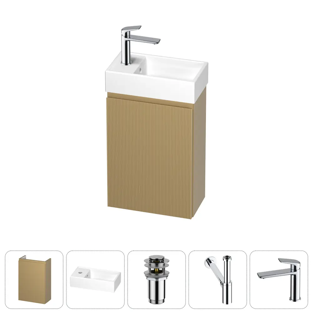 Фото Тумба с раковиной подвесная Wellsee WC Area 20216874R с донным клапаном, сифоном и смесителем цвет бежевый Фото Тумба с раковиной подвесная Wellsee WC Area 20216874R с донным клапаном, сифоном и смесителем цвет бежевый