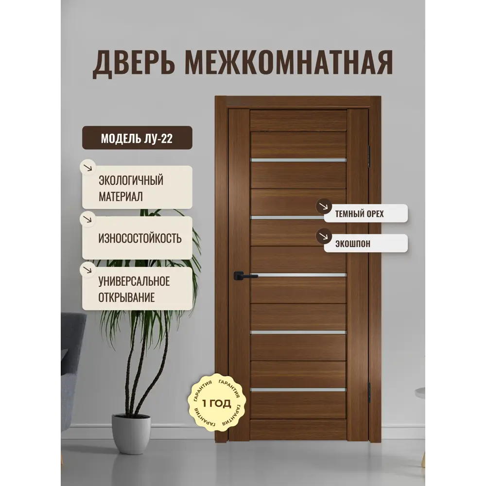 Фото Межкомнатная дверь Дверипро Лу-22 остеклённая 200x90см ПВХ цвет темный орех Фото Межкомнатная дверь Дверипро Лу-22 остеклённая 200x90см ПВХ цвет темный орех