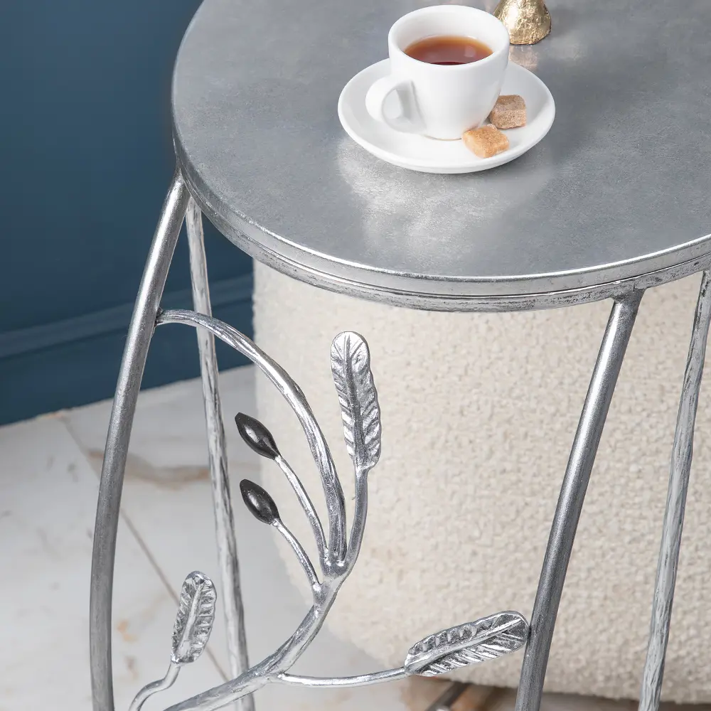 Фото 3 Столик кованый Bogacho Oliva Branch серебряный (приставной)