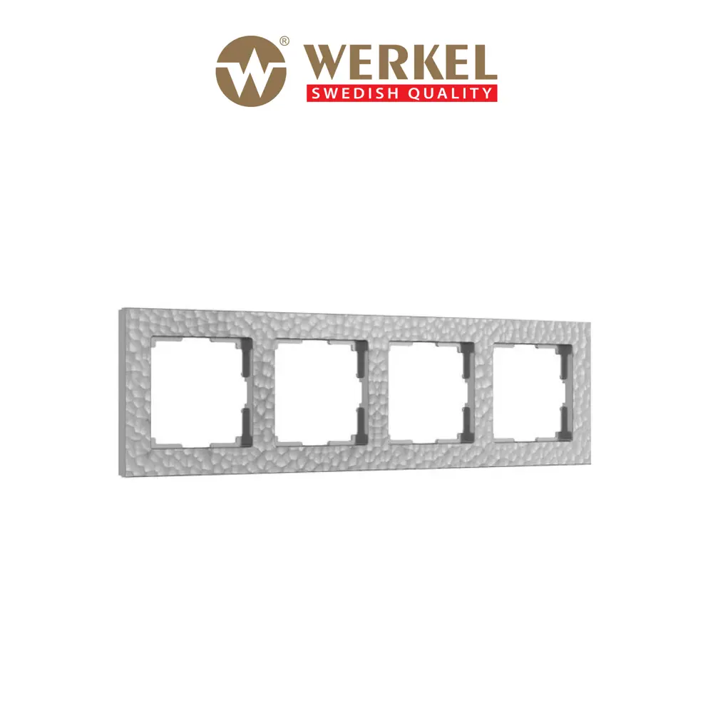 Фото Рамка для розеток и выключателей Werkel Hammer 4 поста цвет серебряный Фото Рамка для розеток и выключателей Werkel Hammer 4 поста цвет серебряный