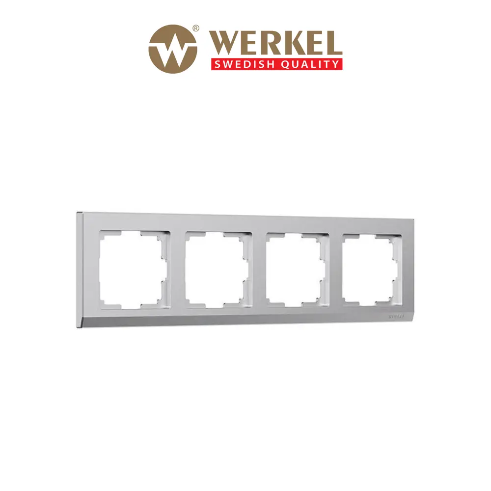 Фото Рамка для розеток и выключателей Werkel Stark 4 поста цвет серебряный матовый
