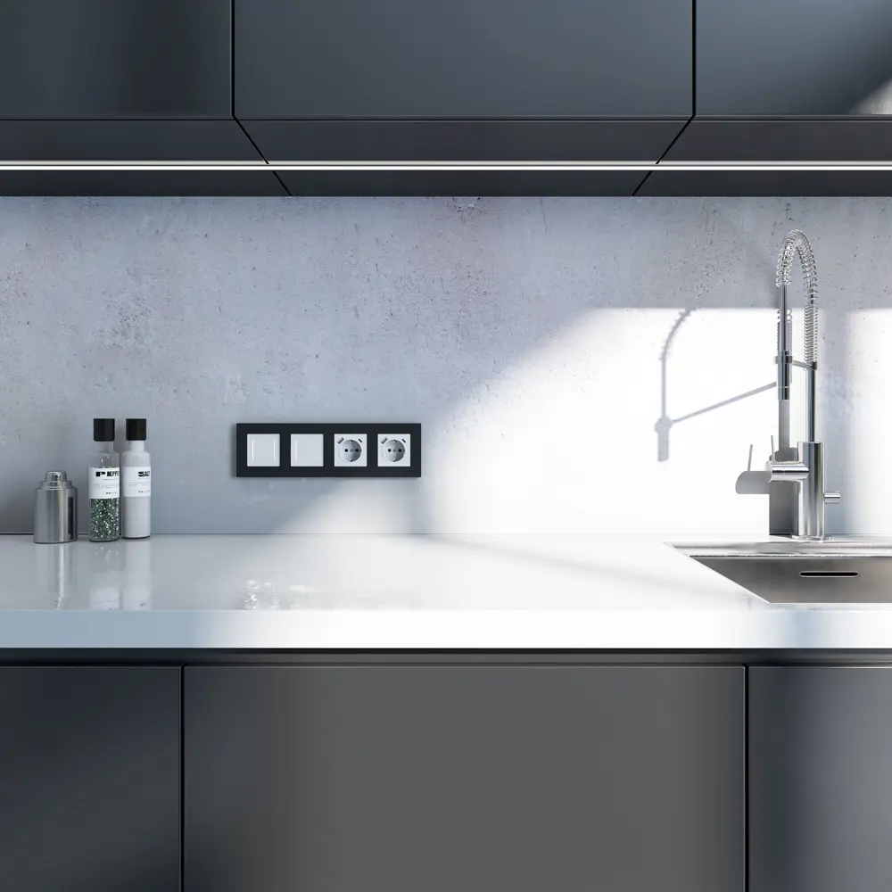 Фото 4 Рамка для розеток и выключателей Werkel Slab W0042908 4 поста цвет черный матовый Фото 4 Рамка для розеток и выключателей Werkel Slab W0042908 4 поста цвет черный матовый