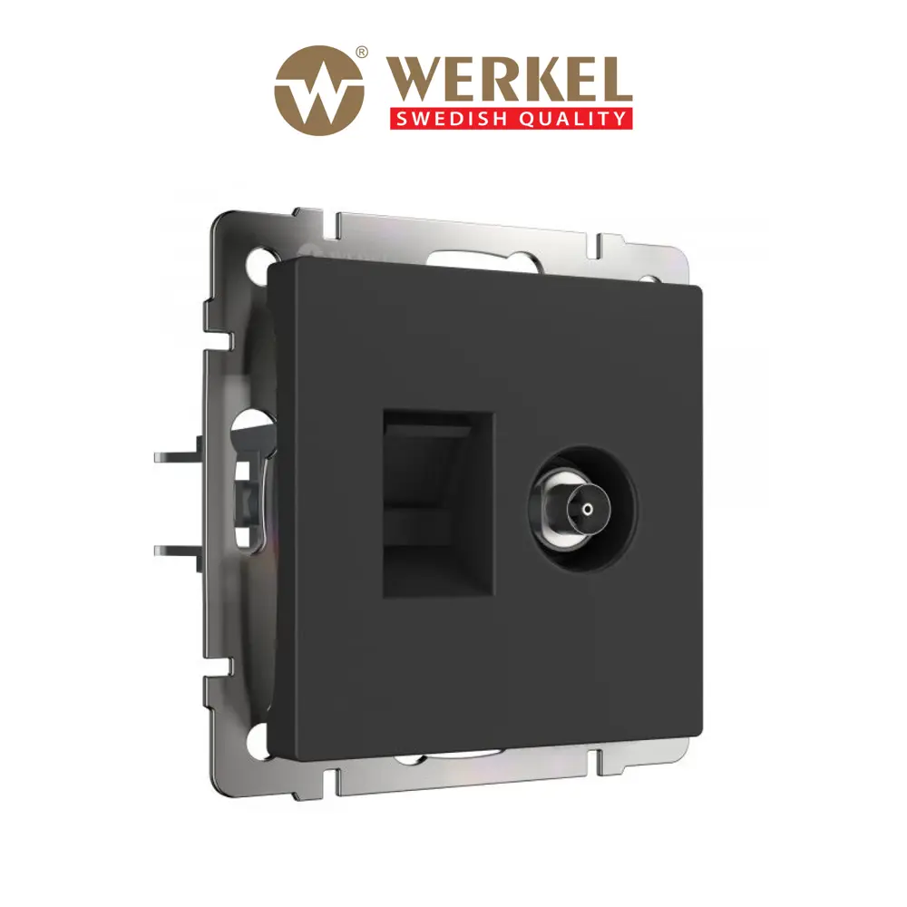 Фото Розетка ТВ+Ethernet RJ-45 встраиваемая Werkel W1181308 цвет черный матовый Фото Розетка ТВ+Ethernet RJ-45 встраиваемая Werkel W1181308 цвет черный матовый