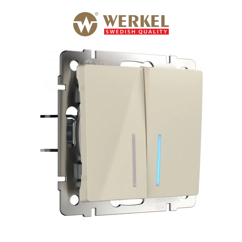 Фото Выключатель встраиваемый Werkel a051471 2 клавиши с подсветкой цвет слоновая кость Фото Выключатель встраиваемый Werkel a051471 2 клавиши с подсветкой цвет слоновая кость
