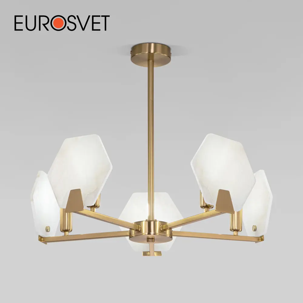 Фото Люстра на штанге Eurosvet 60158/5 A065049 5 ламп 9 м² цвет латунь/мрамор