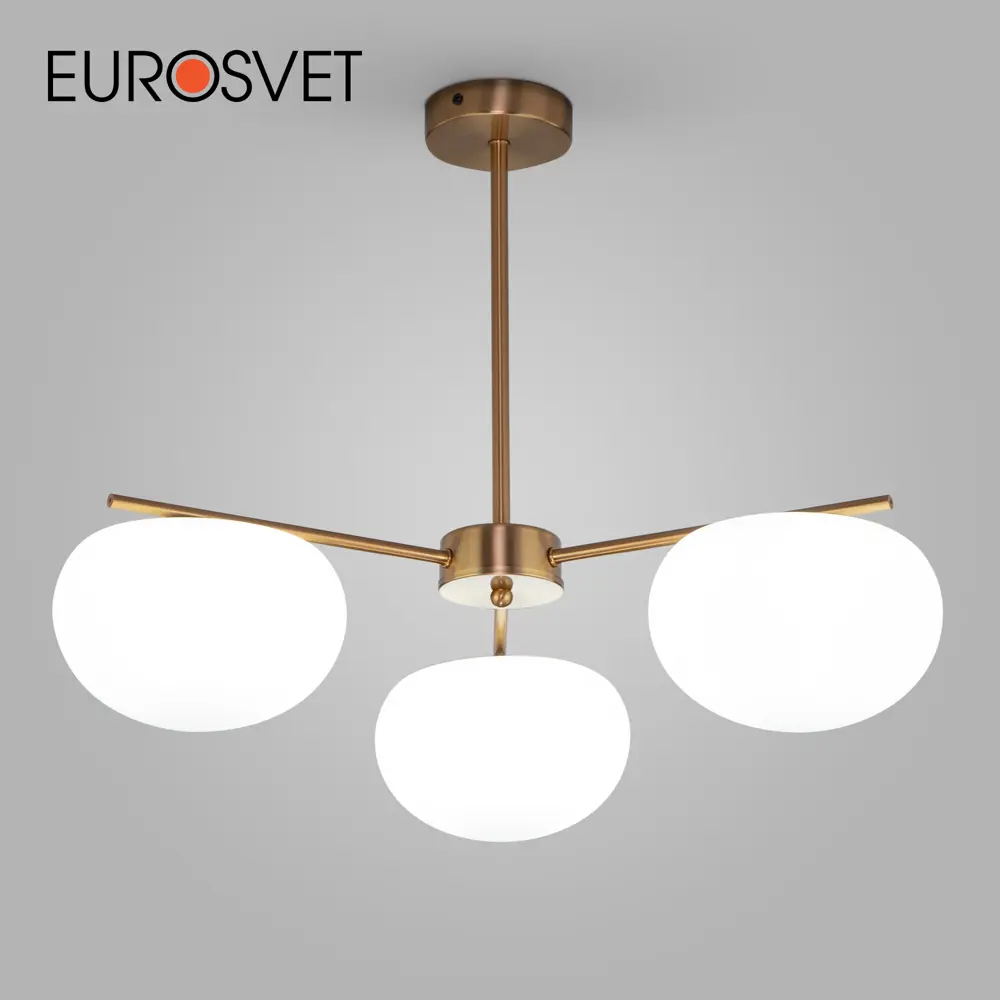 Фото Люстра на штанге Eurosvet 30190/3 A065711 3 лампы 4 м² цвет белый/латунь Фото Люстра на штанге Eurosvet 30190/3 A065711 3 лампы 4 м² цвет белый/латунь