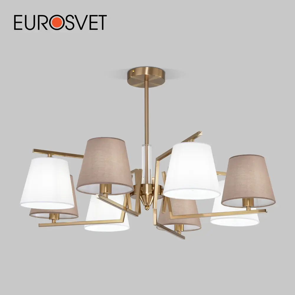 Фото Люстра на штанге Eurosvet 60149/8 A064981 8 ламп 14 м² цвет бежевый/латунь/коричневый Фото Люстра на штанге Eurosvet 60149/8 A064981 8 ламп 14 м² цвет бежевый/латунь/коричневый