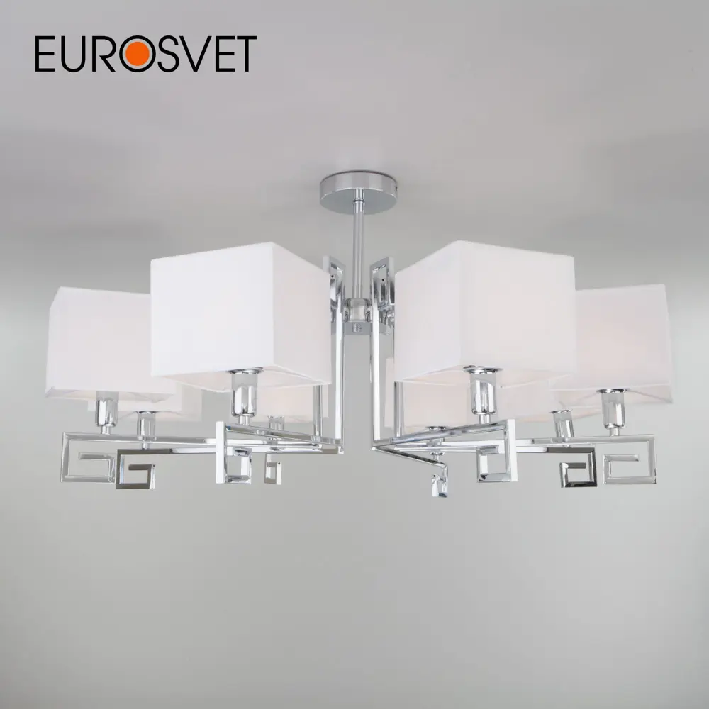 Фото Люстра потолочная с абажурами EUROSVET 60115/8 Alma 8 ламп 21 м² цвет хром Фото Люстра потолочная с абажурами EUROSVET 60115/8 Alma 8 ламп 21 м² цвет хром