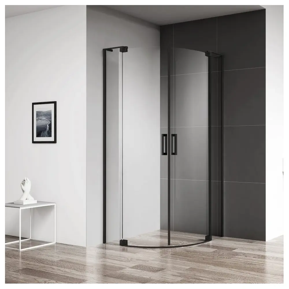 Фото 2 Душевой уголок Cezares Slider 144896 1/4 круга 100x100см черный профиль эффект стекла прозрачный