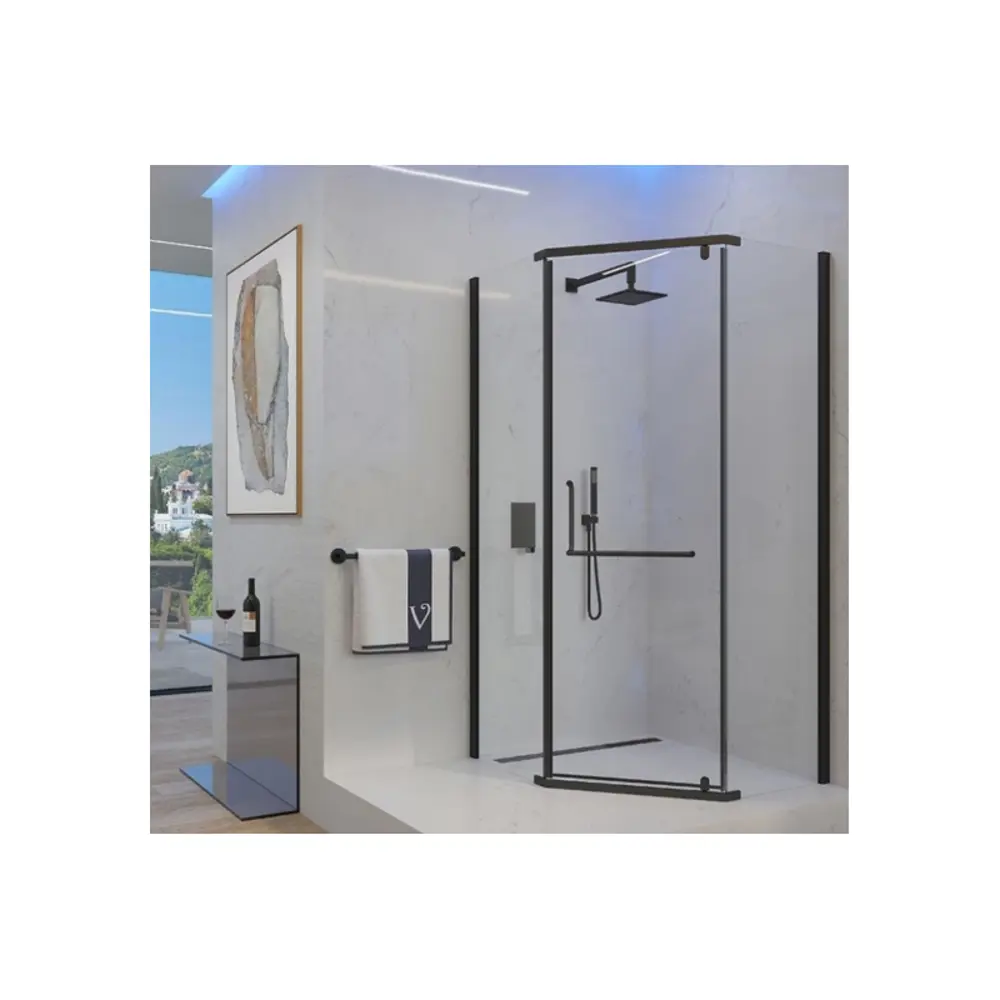 Фото 3 Душевой уголок Veconi Rovigo 363768 пятиугольный 90x90см черный профиль эффект стекла прозрачный