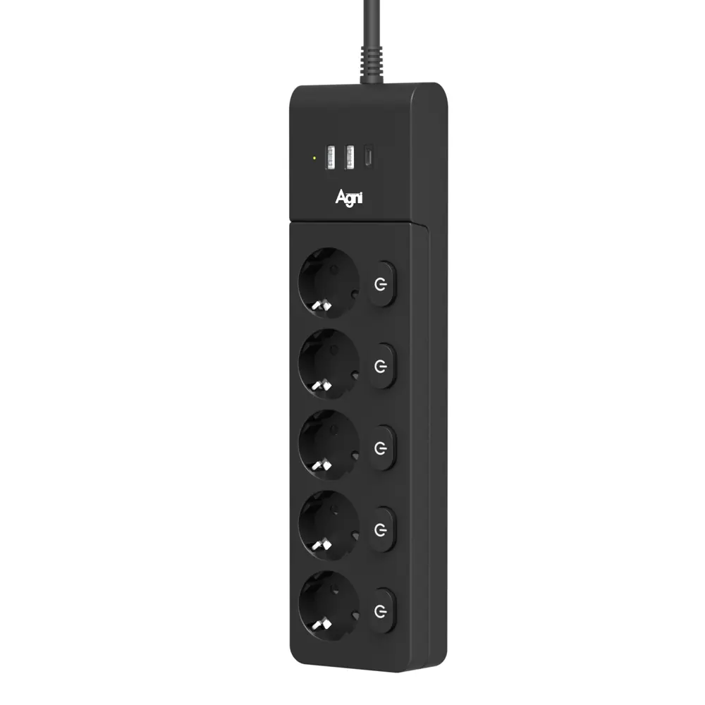 Фото 5 Сетевой фильтр Agni TP-FI3U5E-3m-black 12x1.5 3 м 5 розеток с заземлением 4000 Вт цвет черный Фото 5 Сетевой фильтр Agni TP-FI3U5E-3m-black 12x1.5 3 м 5 розеток с заземлением 4000 Вт цвет черный