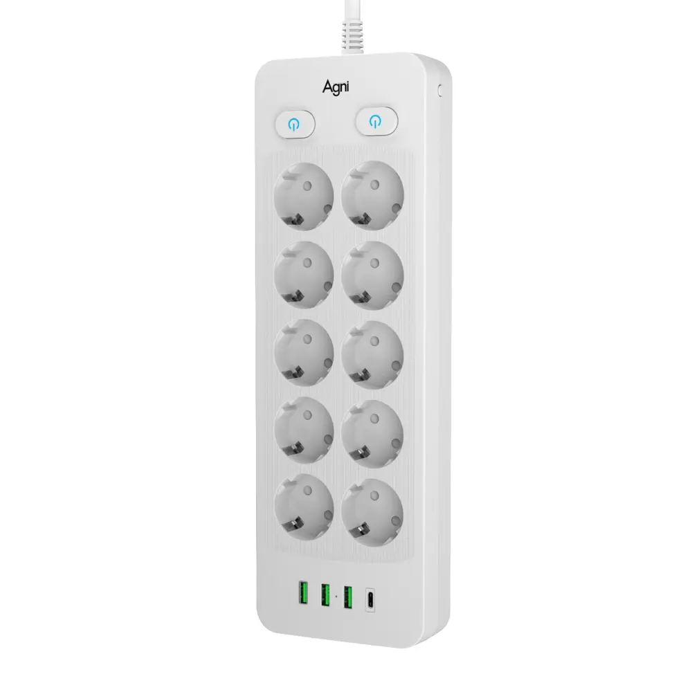 Фото 5 Сетевой фильтр Agni TP-FO4U10E-2m-white 12x1.5 2 м 10 розеток с заземлением 4000 Вт цвет белый Фото 5 Сетевой фильтр Agni TP-FO4U10E-2m-white 12x1.5 2 м 10 розеток с заземлением 4000 Вт цвет белый