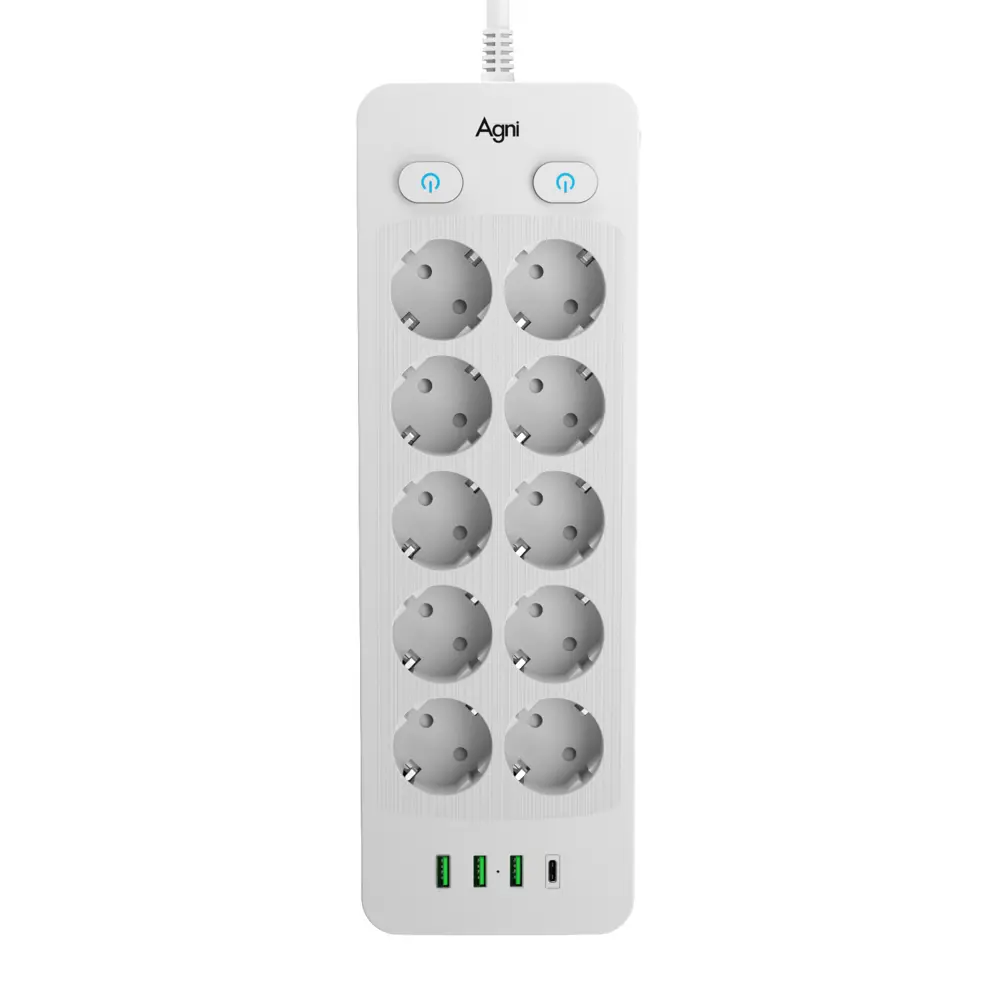 Фото 3 Сетевой фильтр Agni TP-FO4U10E-2m-white 12x1.5 2 м 10 розеток с заземлением 4000 Вт цвет белый Фото 3 Сетевой фильтр Agni TP-FO4U10E-2m-white 12x1.5 2 м 10 розеток с заземлением 4000 Вт цвет белый