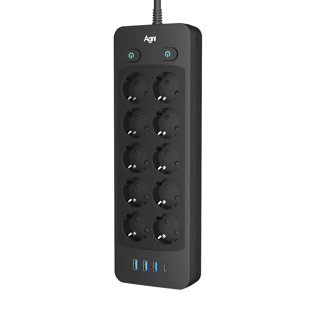 Фото 2 Сетевой фильтр Agni TP-FO4U10E-2m-black 12x1.5 2 м 10 розеток с заземлением 4000 Вт цвет черный Фото 2 Сетевой фильтр Agni TP-FO4U10E-2m-black 12x1.5 2 м 10 розеток с заземлением 4000 Вт цвет черный
