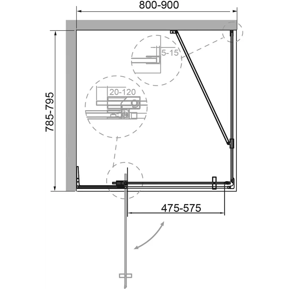 Фото Душевой уголок Cezares Slider 449384 прямоугольный 90x79.5см серебристый блеск профиль эффект стекла тонированный