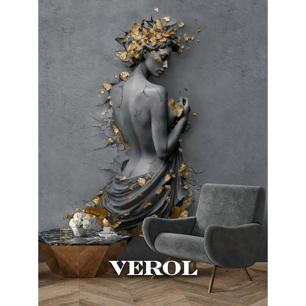 Фото Фотообои 3D флизелиновые Verol Девушка барельеф темный с золотом 300x283см 8.49м²