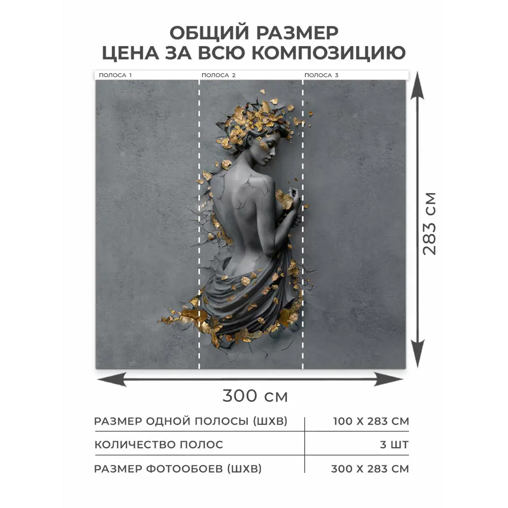 Фото 2 Фотообои 3D флизелиновые Verol Девушка барельеф темный с золотом 300x283см 8.49м²