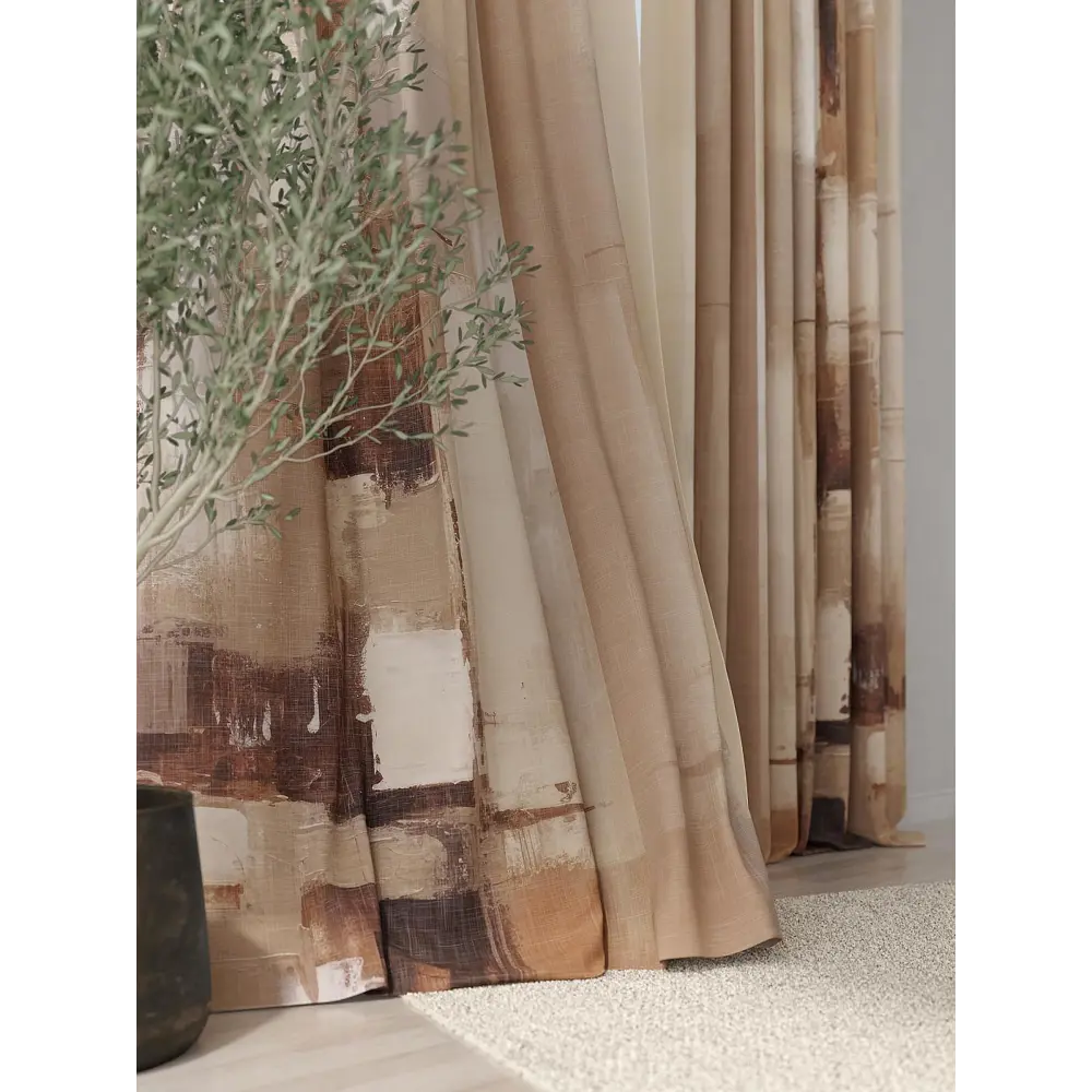Фото Комплект штор At home Базовая коллекция AT982150 на шторной ленте 280x220 см цвет бежевый
