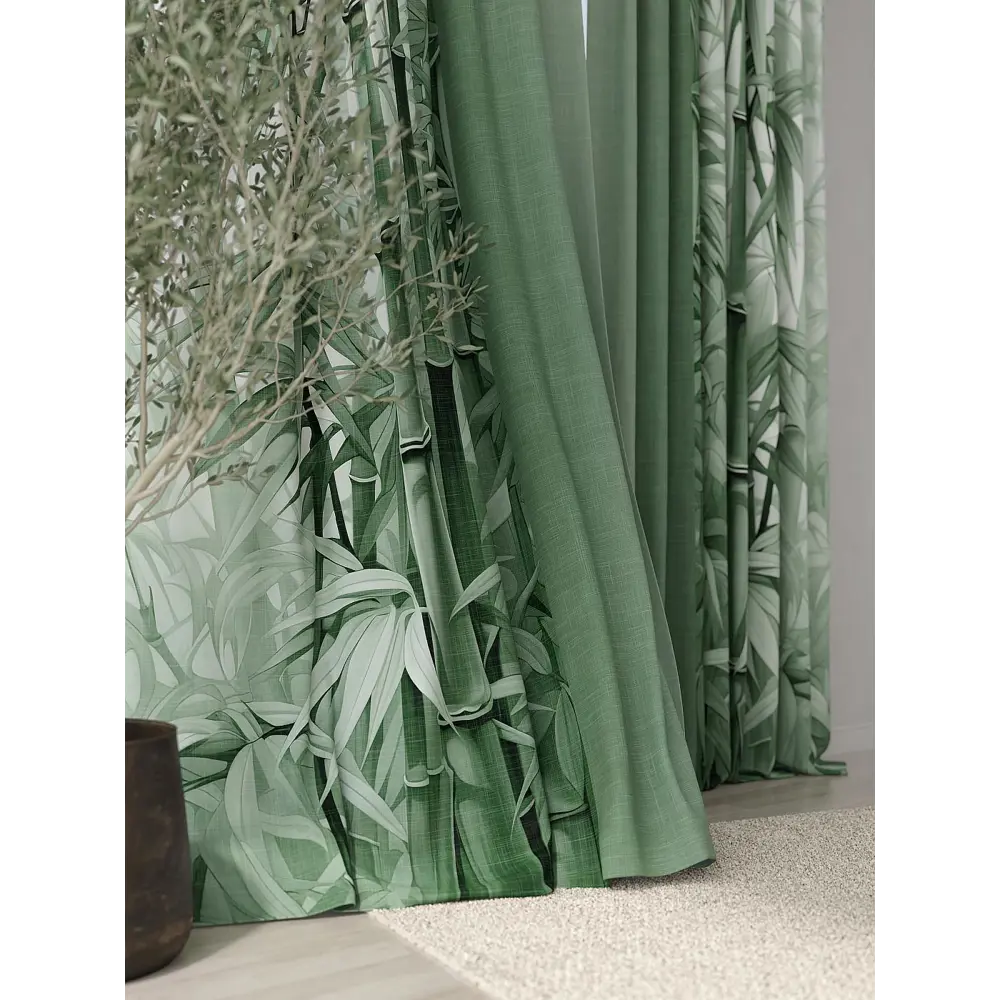 Фото 2 Комплект штор At home Базовая коллекция AT982147 на шторной ленте 280x220 см цвет зеленый