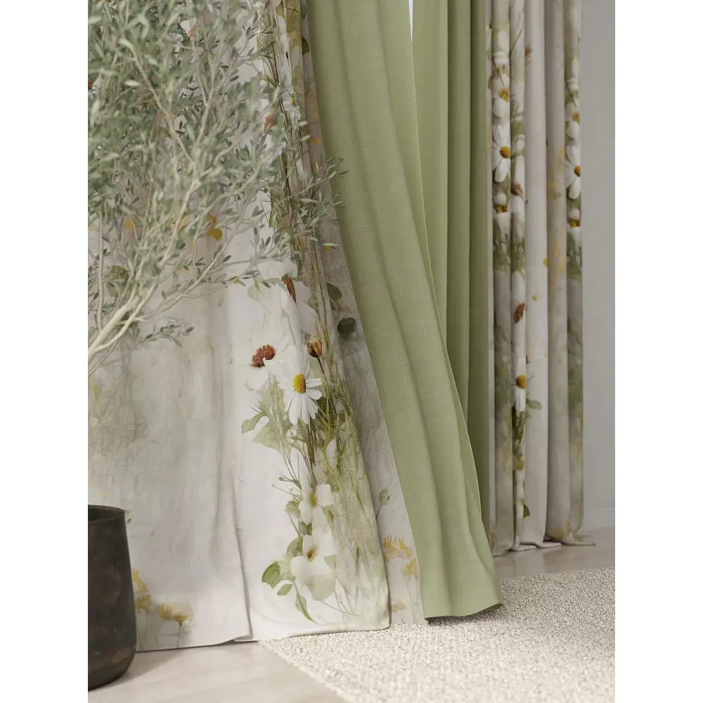 Фото 5 Комплект штор At home Базовая коллекция AT982123 на шторной ленте 280x220 см цвет зеленый