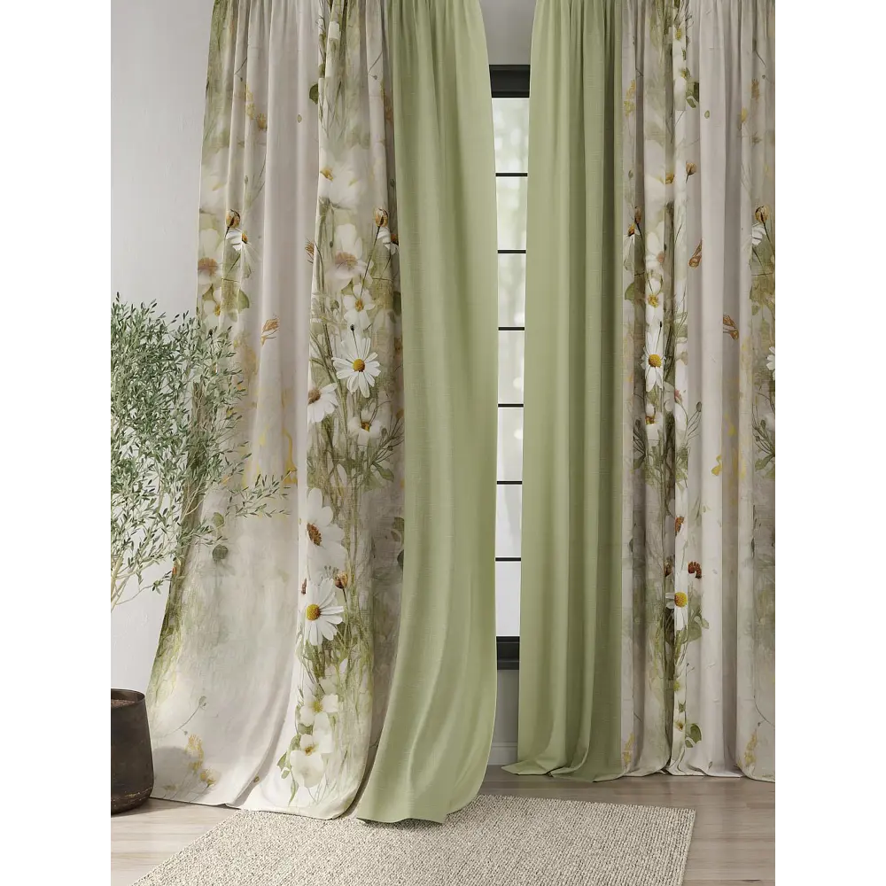 Фото 3 Комплект штор At home Базовая коллекция AT982123 на шторной ленте 280x220 см цвет зеленый