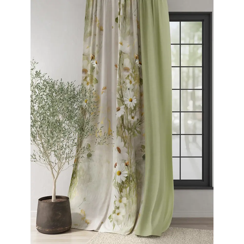 Фото 6 Комплект штор At home Базовая коллекция AT982123 на шторной ленте 280x220 см цвет зеленый