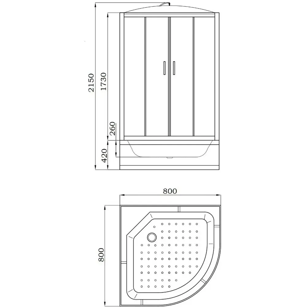 Фото Душевые кабины Parly Classic Эконом 9080 1/4 круга высокий поддон 80x80 см