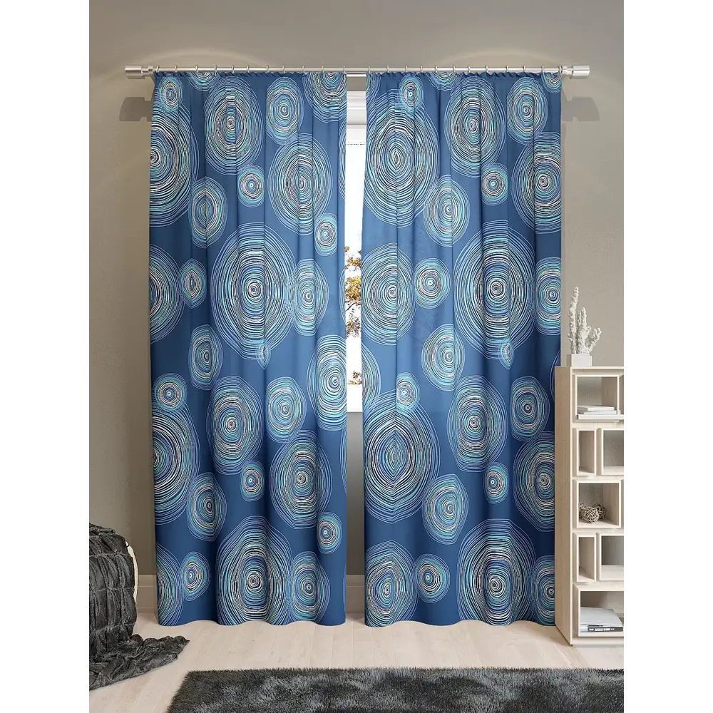 Фото 3 Комплект штор на шторной ленте AT Home Ван Гог-К 150x260 см цвет синий Фото 3 Комплект штор на шторной ленте AT Home Ван Гог-К 150x260 см цвет синий