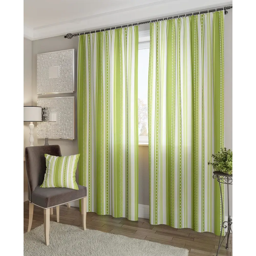 Фото 4 Комплект штор на шторной ленте AT Home Девон-К 150x260 см цвет зеленый Фото 4 Комплект штор на шторной ленте AT Home Девон-К 150x260 см цвет зеленый