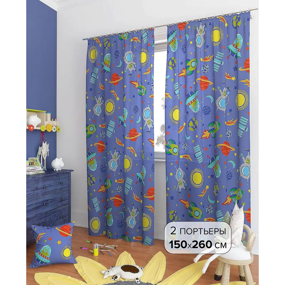 Фото 2 Комплект штор на шторной ленте AT Home Буги-К 150x260 см цвет синий/голубой Фото 2 Комплект штор на шторной ленте AT Home Буги-К 150x260 см цвет синий/голубой