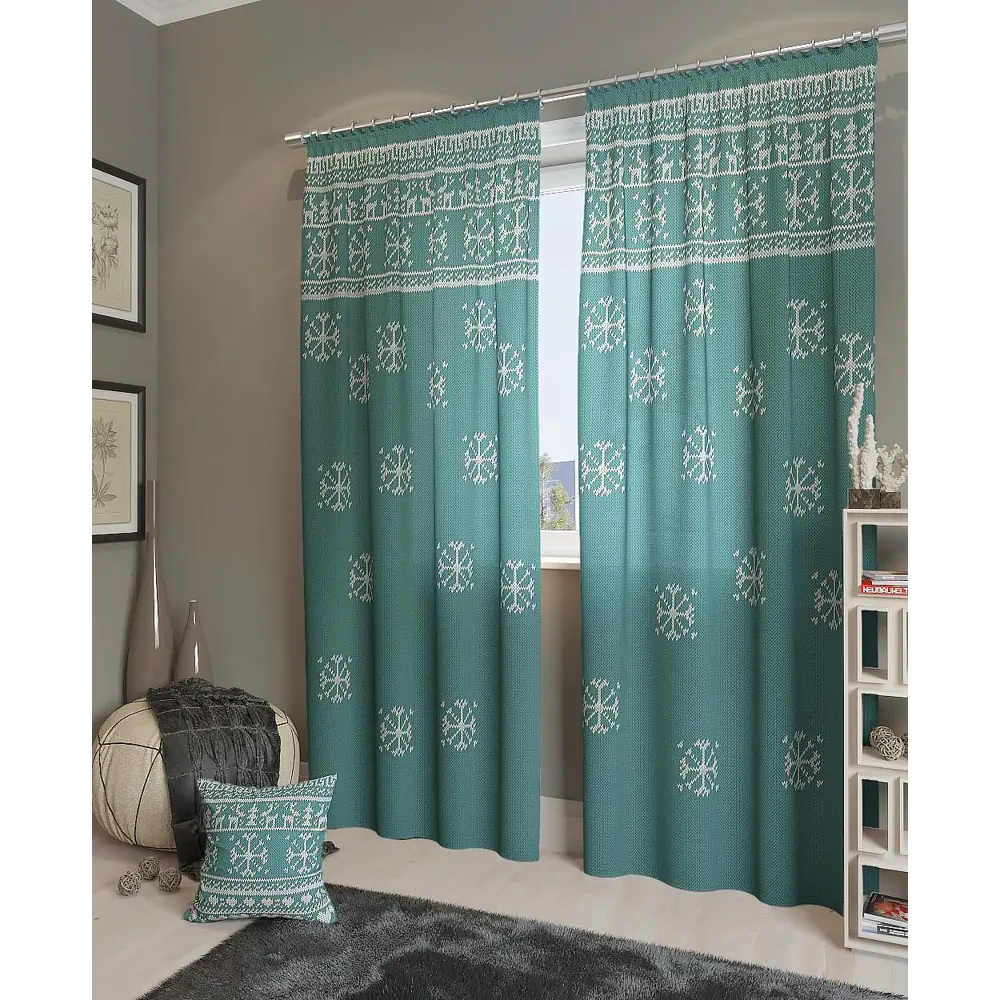 Фото 4 Комплект штор на шторной ленте AT Home Айола-К 150x260 см цвет голубой Фото 4 Комплект штор на шторной ленте AT Home Айола-К 150x260 см цвет голубой