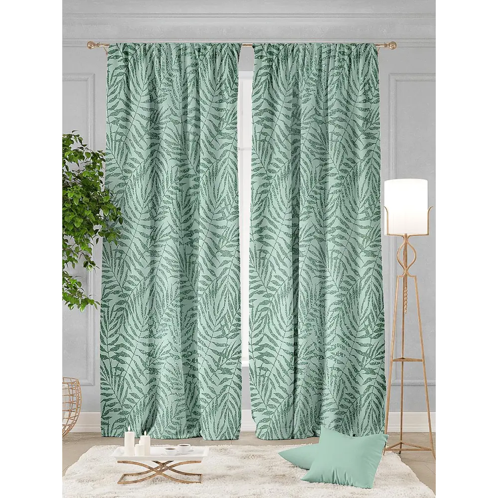 Фото 2 Комплект штор на шторной ленте AT Home Джангл 150x260 см цвет мятный Фото 2 Комплект штор на шторной ленте AT Home Джангл 150x260 см цвет мятный