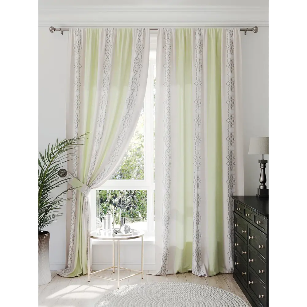 Фото 3 Комплект штор на шторной ленте AT Home Ромленвис 150x260 см цвет салатовый Фото 3 Комплект штор на шторной ленте AT Home Ромленвис 150x260 см цвет салатовый