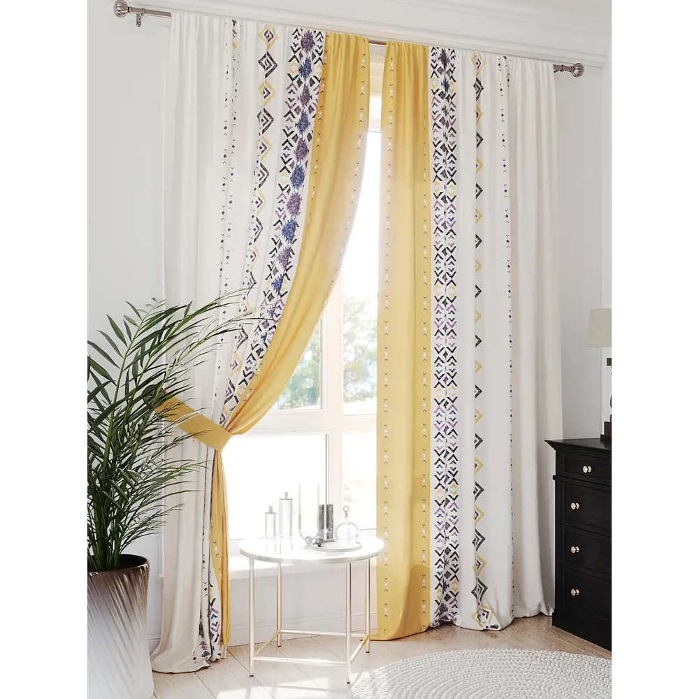 Фото 2 Комплект штор на шторной ленте AT Home Клоневирс 150x260 см цвет желтый Фото 2 Комплект штор на шторной ленте AT Home Клоневирс 150x260 см цвет желтый