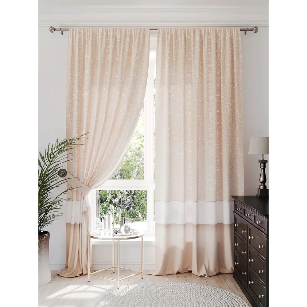 Фото 3 Комплект штор на шторной ленте AT Home Гвелирес 150x260 см цвет бежевый Фото 3 Комплект штор на шторной ленте AT Home Гвелирес 150x260 см цвет бежевый