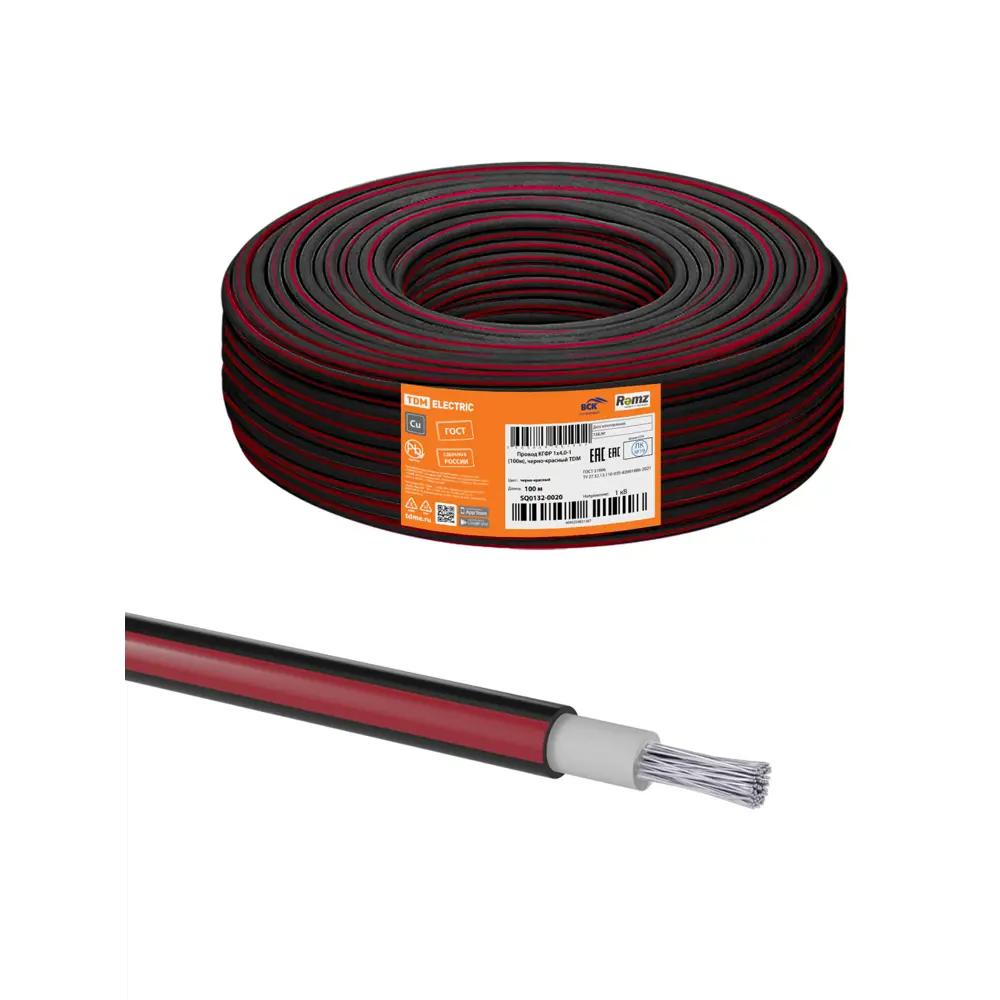 Фото Провод Tdm electric КГФР 1x4.0-1 100 м цвет черно-красный ГОСТ