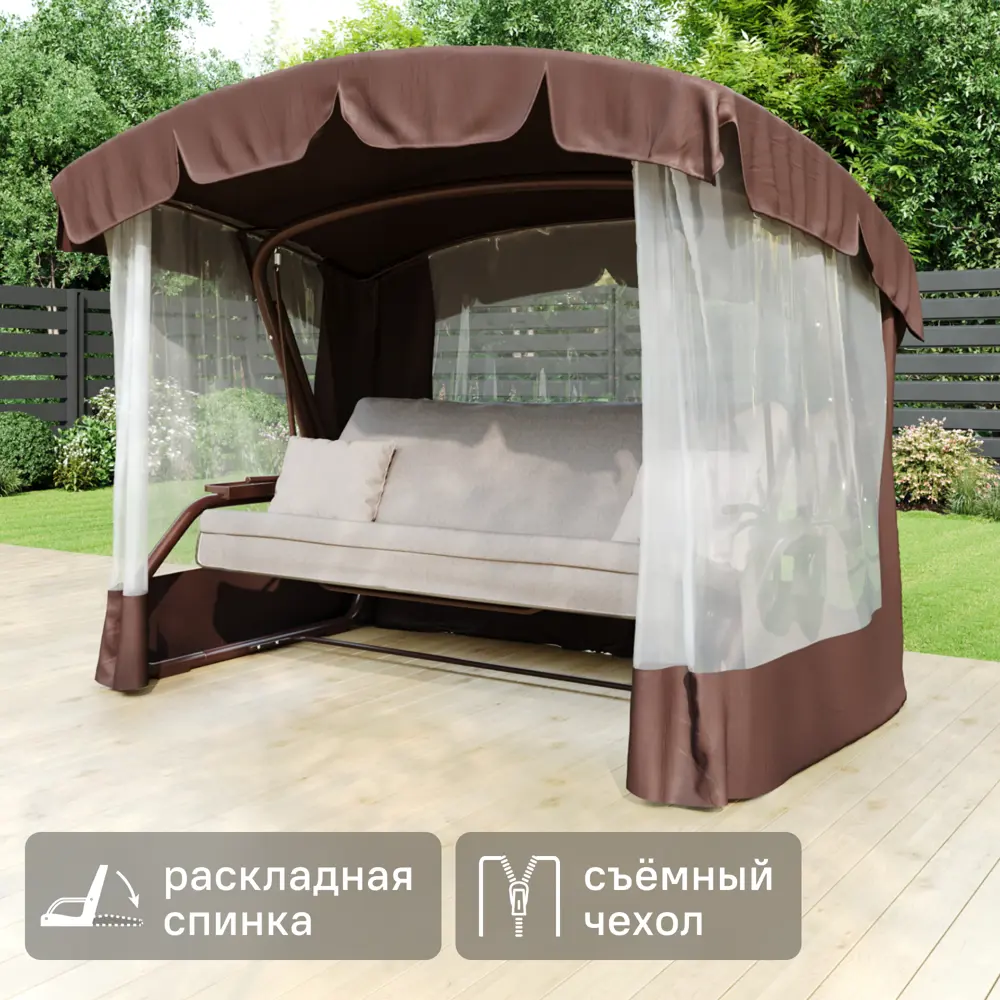 Фото Качели садовые Саванна 4-х местные 320 кг цвет коричневый