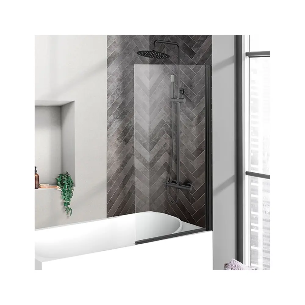 Фото 4 Шторка на ванну BelBagno Uno V-1-90/150-C-Nero черный стекло прозрачное Фото 4 Шторка на ванну BelBagno Uno V-1-90/150-C-Nero черный стекло прозрачное