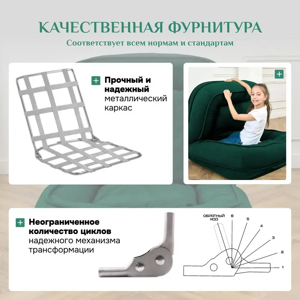 Фото 7 Кресло-кровать Brendoss 90x33x90 см велюр цвет изумрудный Фото 7 Кресло-кровать Brendoss 90x33x90 см велюр цвет изумрудный