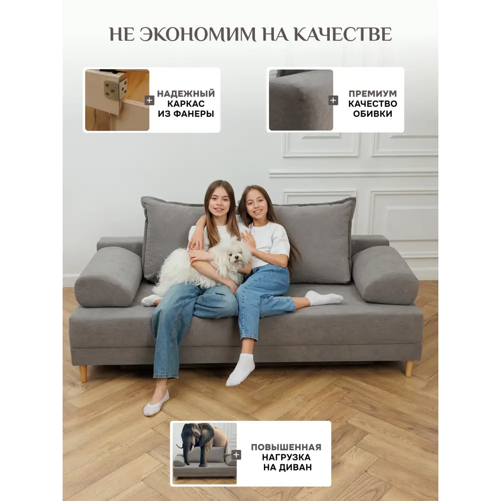 Фото 2 Диван-кровать раскладной Brendoss 401 193x75x72 см вельвет цвет серый Фото 2 Диван-кровать раскладной Brendoss 401 193x75x72 см вельвет цвет серый