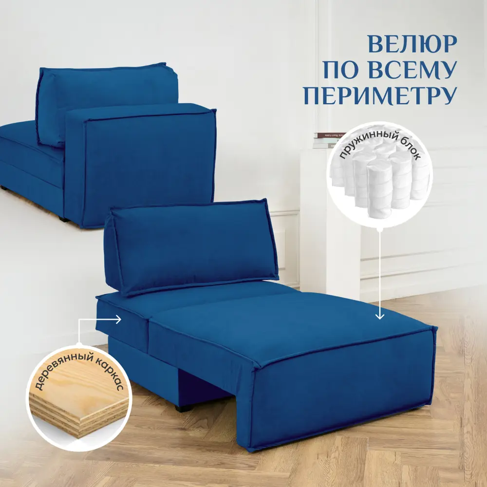 Фото Кресло Brendoss Либерти 100x89x120 см велюр цвет синий Фото Кресло Brendoss Либерти 100x89x120 см велюр цвет синий