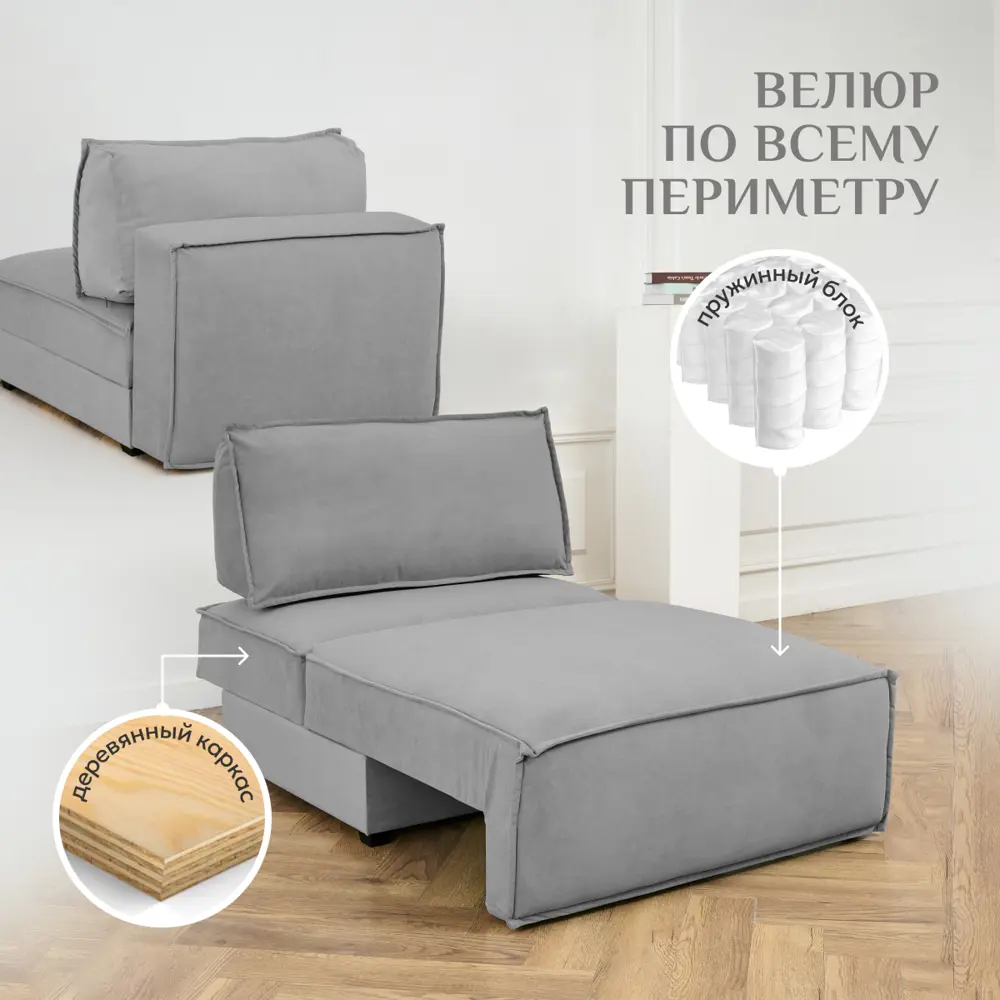 Фото 2 Кресло Brendoss Либерти 100x89x120 см велюр цвет серый Фото 2 Кресло Brendoss Либерти 100x89x120 см велюр цвет серый