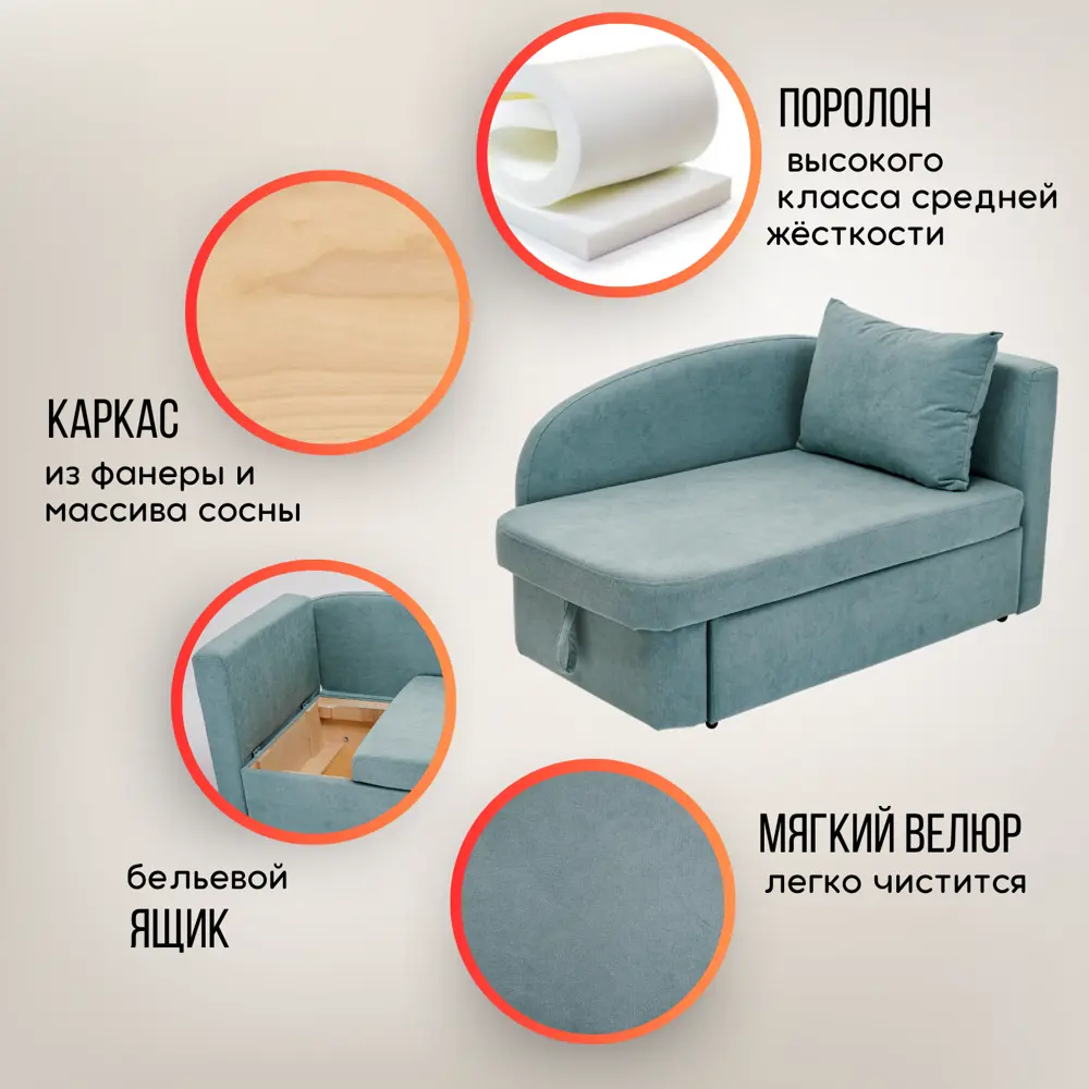 Фото 4 Диван Brendoss 337 правая ориентация 74x66x128 см Велюр цвет мятный Фото 4 Диван Brendoss 337 правая ориентация 74x66x128 см Велюр цвет мятный