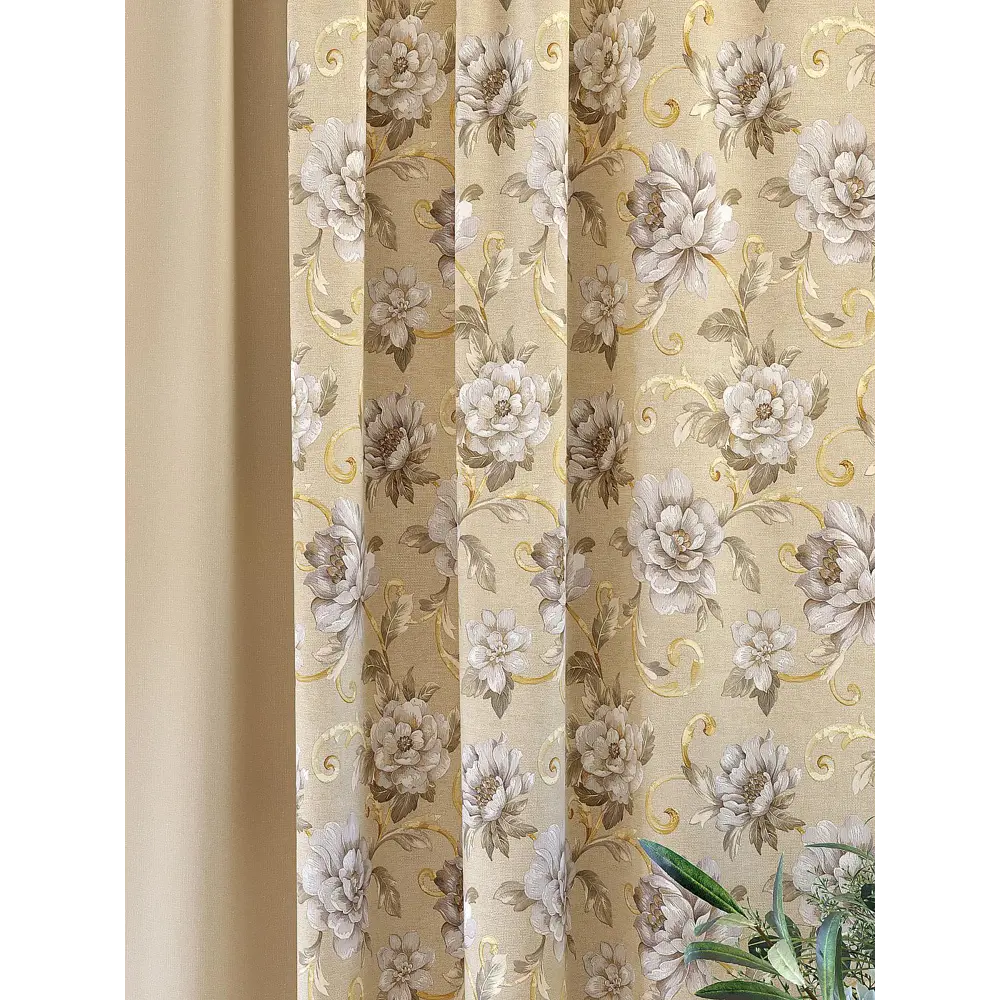 Фото 2 Комплект штор на шторной ленте AT Home Блуминс 150x280 см цвет бежевый Фото 2 Комплект штор на шторной ленте AT Home Блуминс 150x280 см цвет бежевый