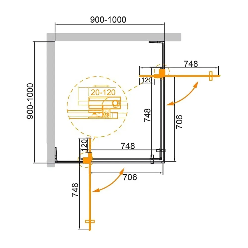 Фото Душевой уголок Cezares Slider 144907 квадратный 100x100см черный профиль эффект стекла прозрачный