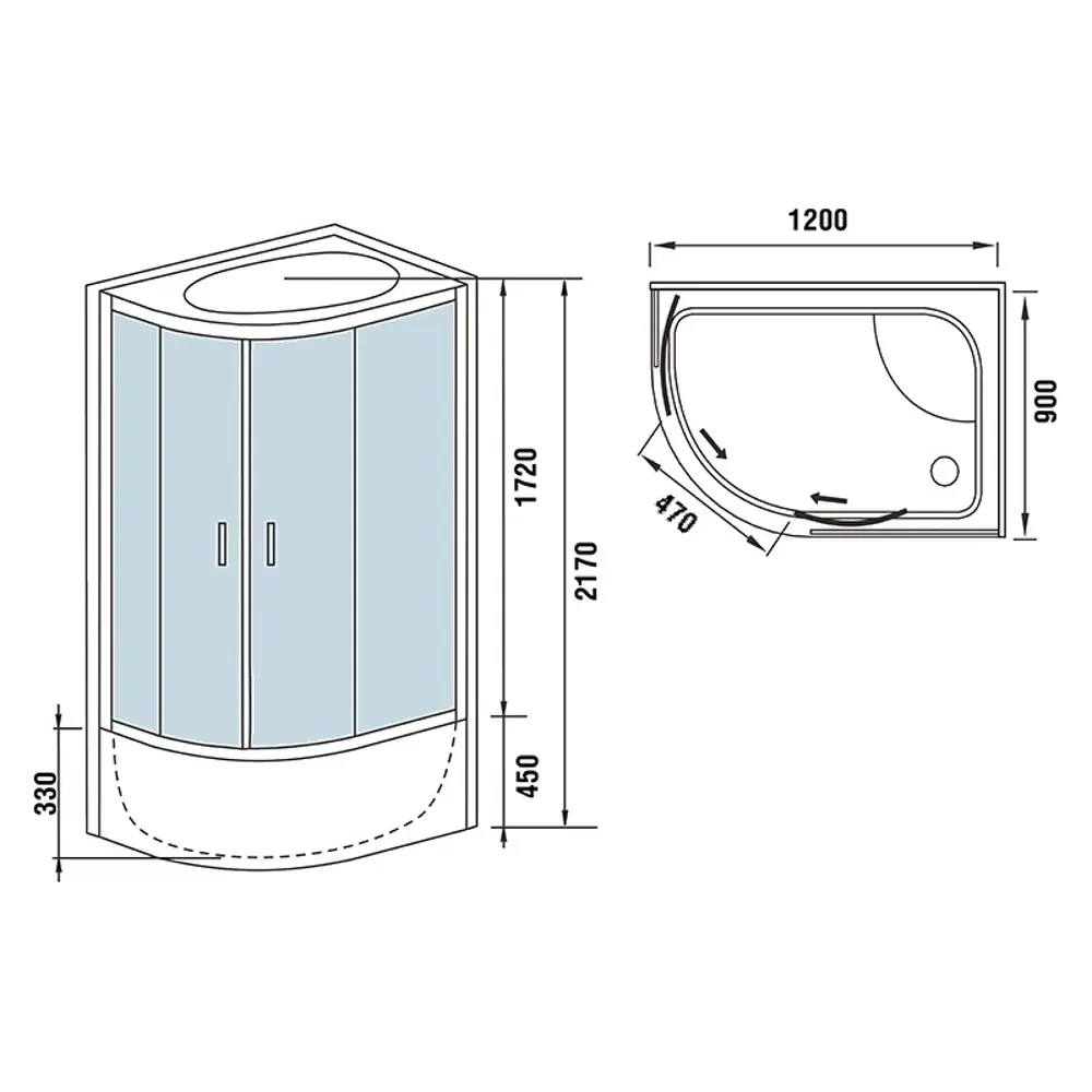 Фото 2 Душевая кабина Weltwasser 500 Halle 1202 R 120x90 см стекло прозрачное поддон высокий