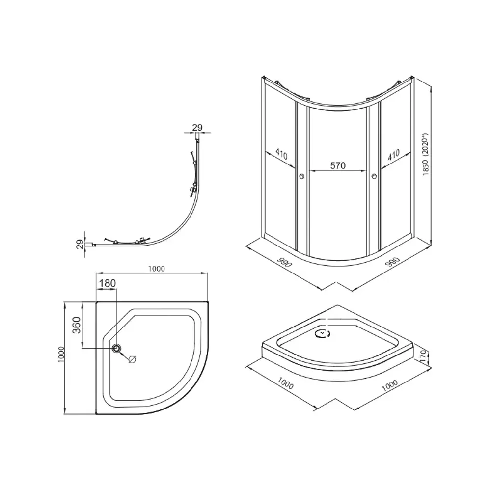 Фото 2 Душевой уголок Triton Альфа 432891 1/4 круга 90x90см черный профиль эффект стекла прозрачный