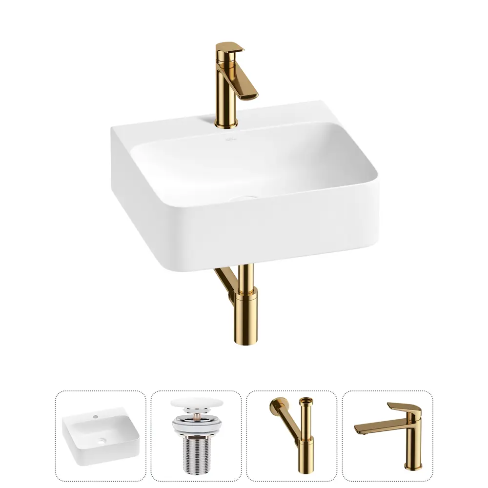 Фото 10 Раковина накладная Wellsee Clermont 43см с сифоном донный клапаном и смесителем 20220247R