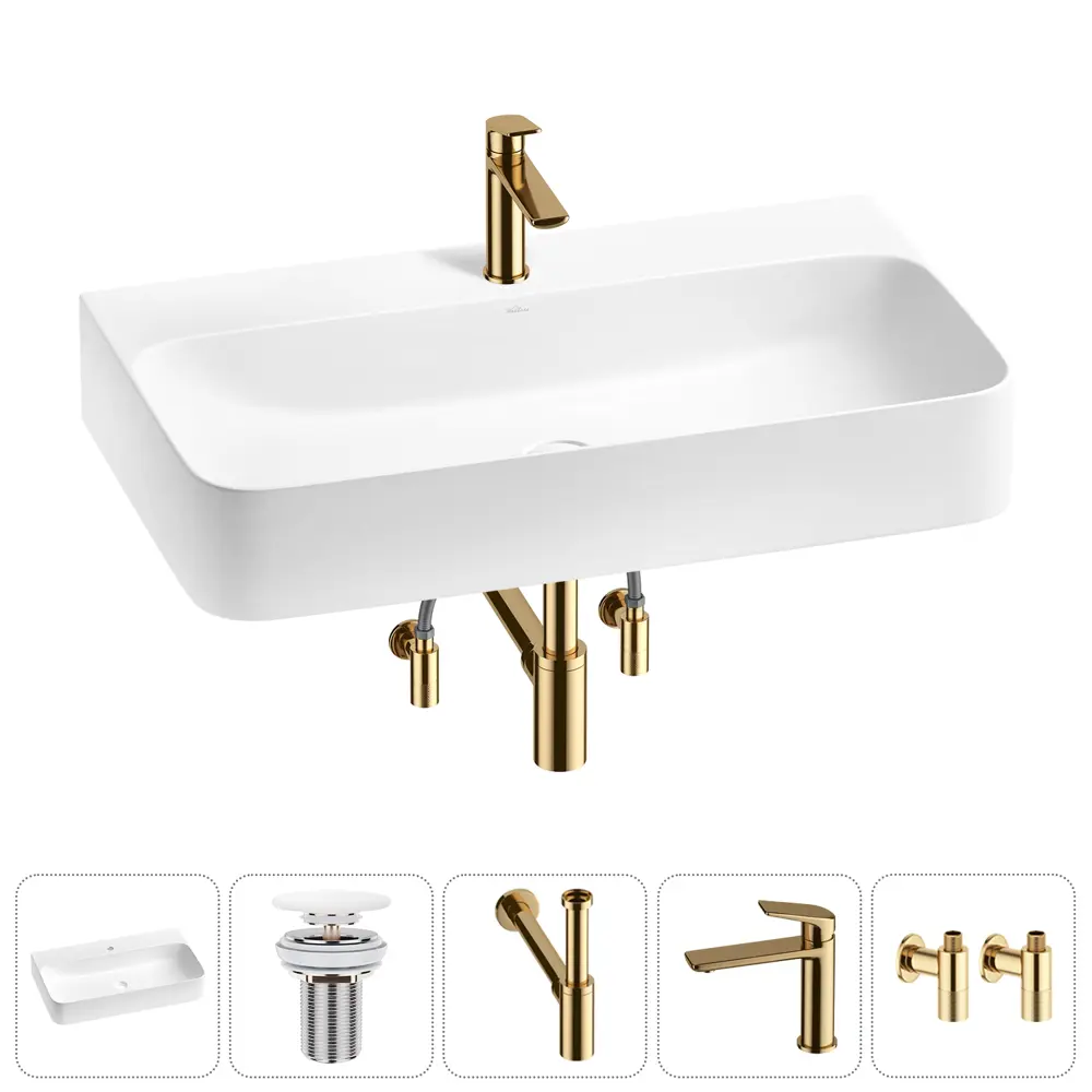 Фото 10 Раковина накладная Wellsee Clermont 80см комплект 5 в 1 20220371R