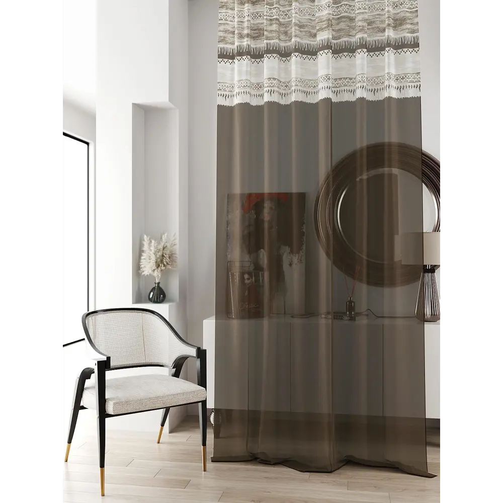 Фото 4 Тюль на ленте At Home Ливартис AT588121 150x250 см вуаль цвет коричневый Фото 4 Тюль на ленте At Home Ливартис AT588121 150x250 см вуаль цвет коричневый
